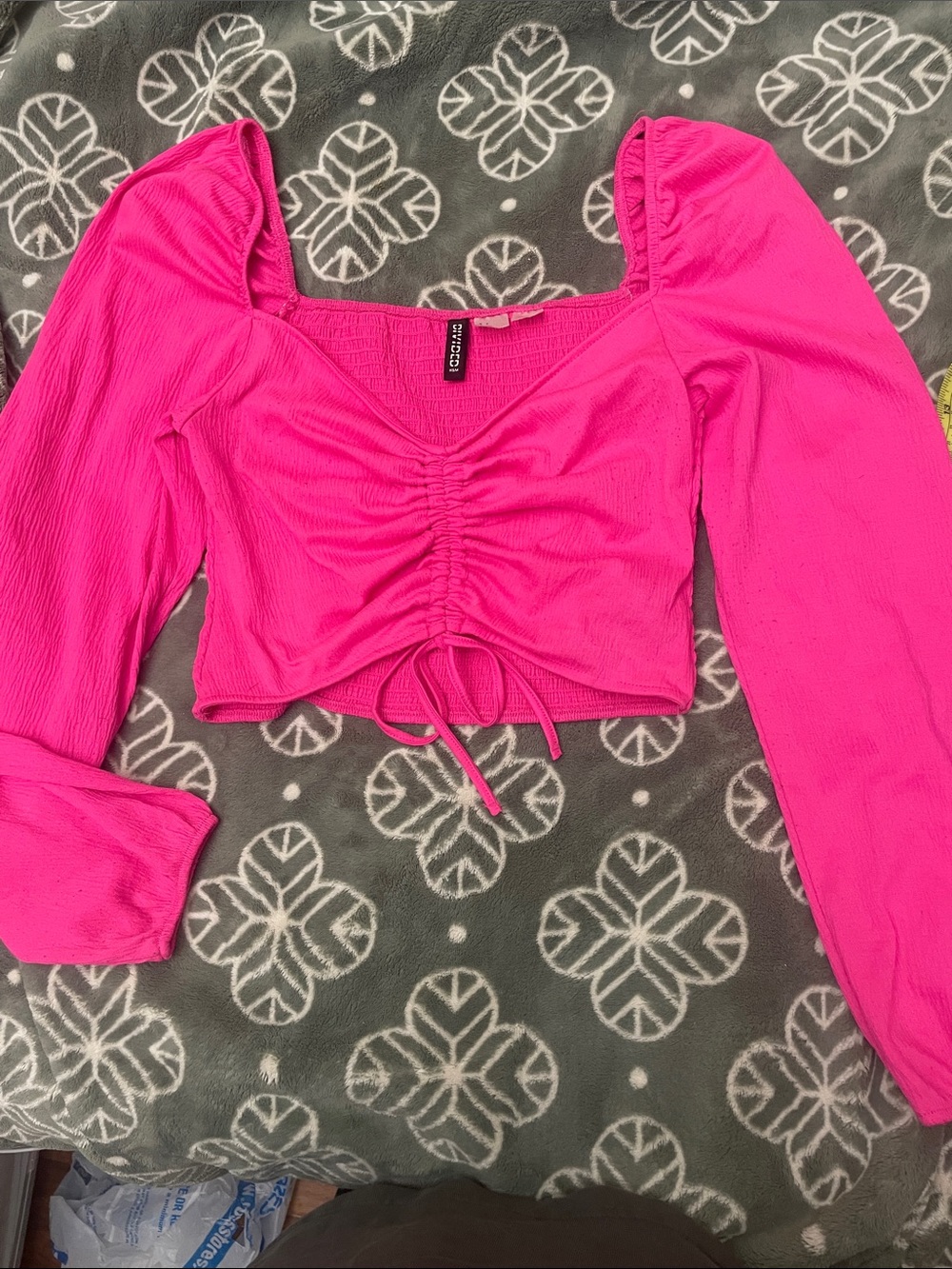 H&M Hot Pink Ruched Sweetheart Neck Crop Top Peasant y2k 90s size small